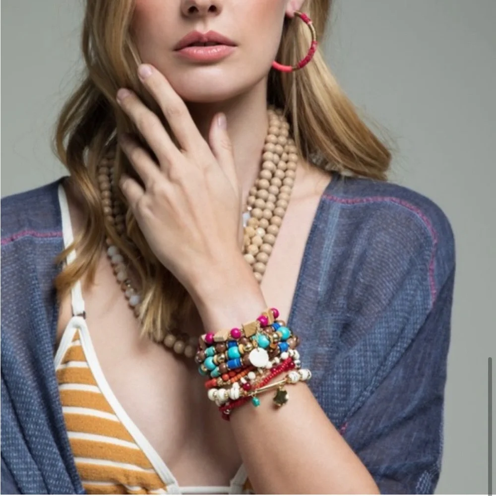 Multi Bead 10 Set Bracelet Boho Style - Picture 3 of 5